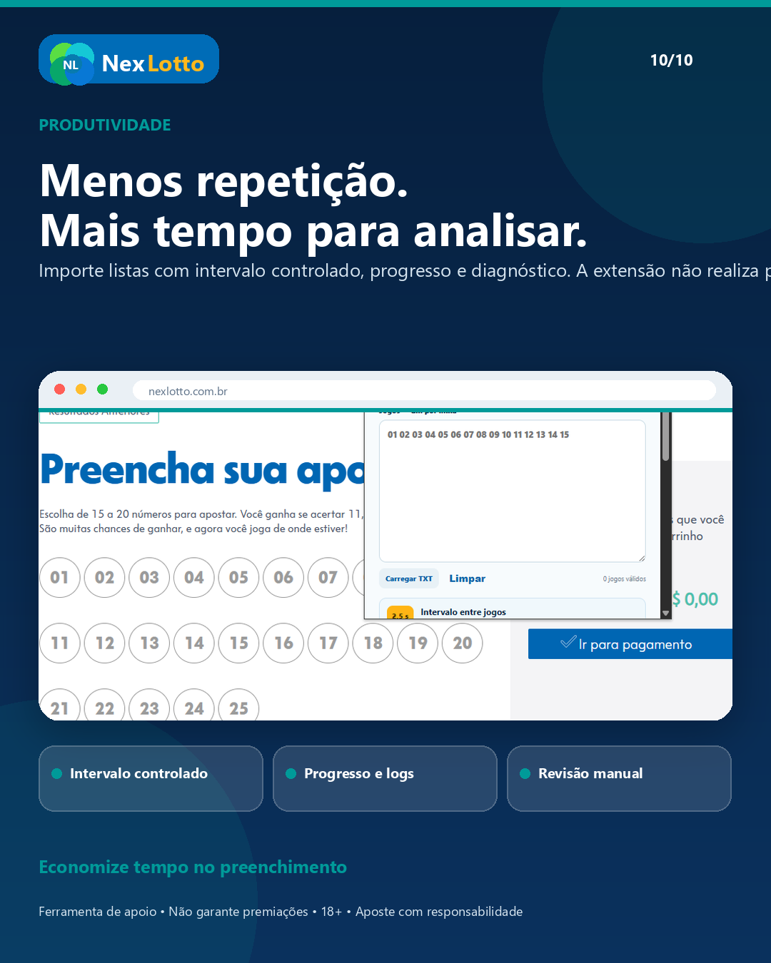 Material NexLotto sobre produtividade na importação de jogos